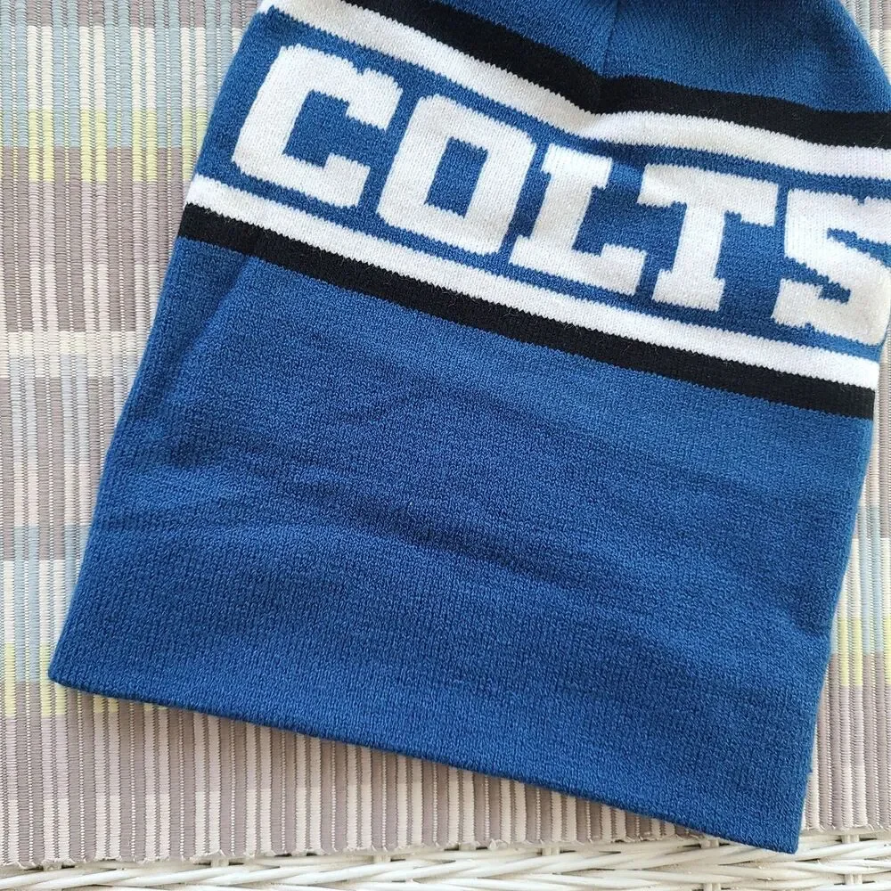 Indianapolis Colts NFL Lucas Oil Beanie Knit Cap With Pom Horseshoe Blue & White